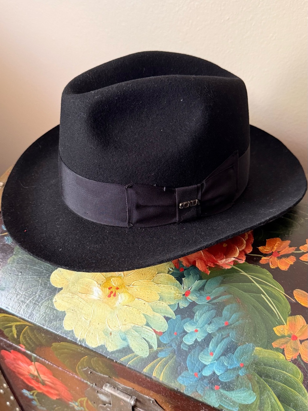Scala Classico Black Wool Fedora Hat | Classic Wide Brim | Medium